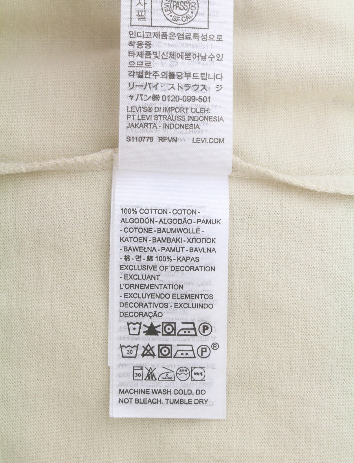 LEVI'S Standard Men T-Shirt XL Light Beige Tricot Cotton Crew Neck Short Sleeve