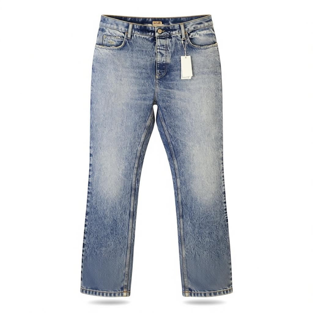 GUESS USA Straight Men Jeans W32 Blue Whiskers Faded Button Fly Denim