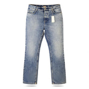 GUESS USA Straight Men Jeans W32 Blue Whiskers Faded Button Fly Denim
