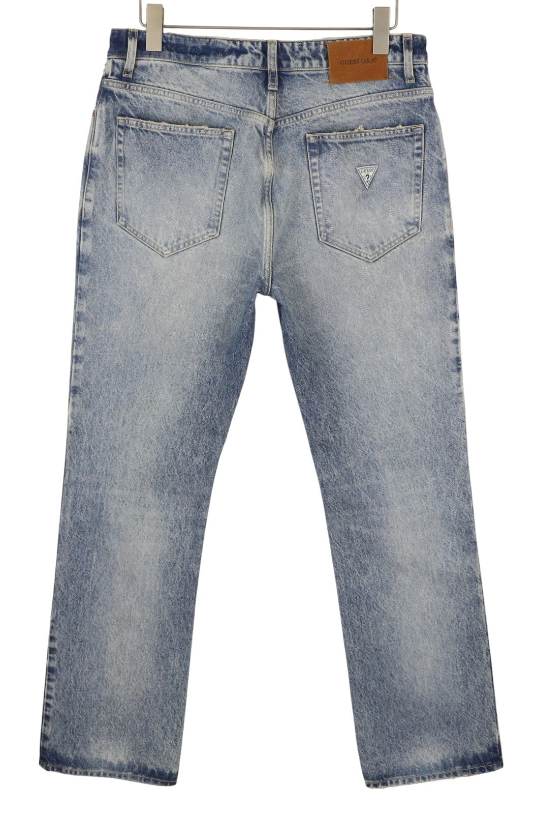 GUESS USA Straight Men Jeans W32 Blue Whiskers Faded Button Fly Denim