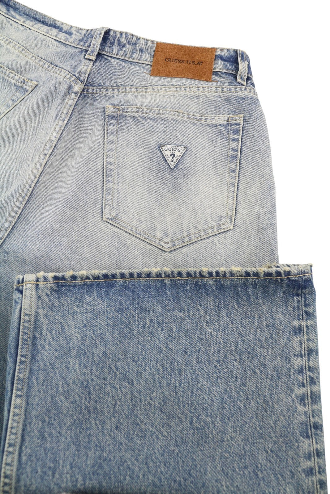 GUESS USA Men Jeans W33 Blue Whiskers Faded Relaxed Fit Button Fly Denim