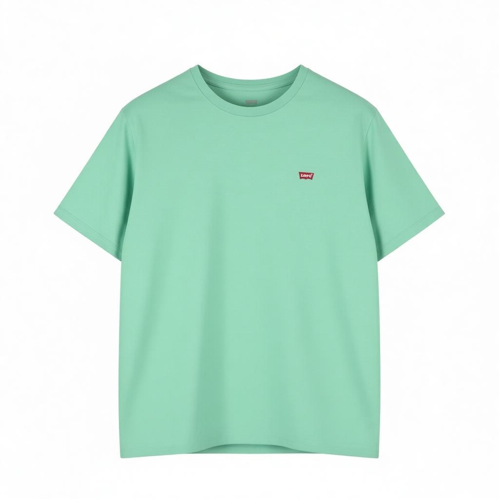 LEVI'S Standard Men T-Shirt 2XL Green Tricot Cotton Crew Neck Short Sleeve