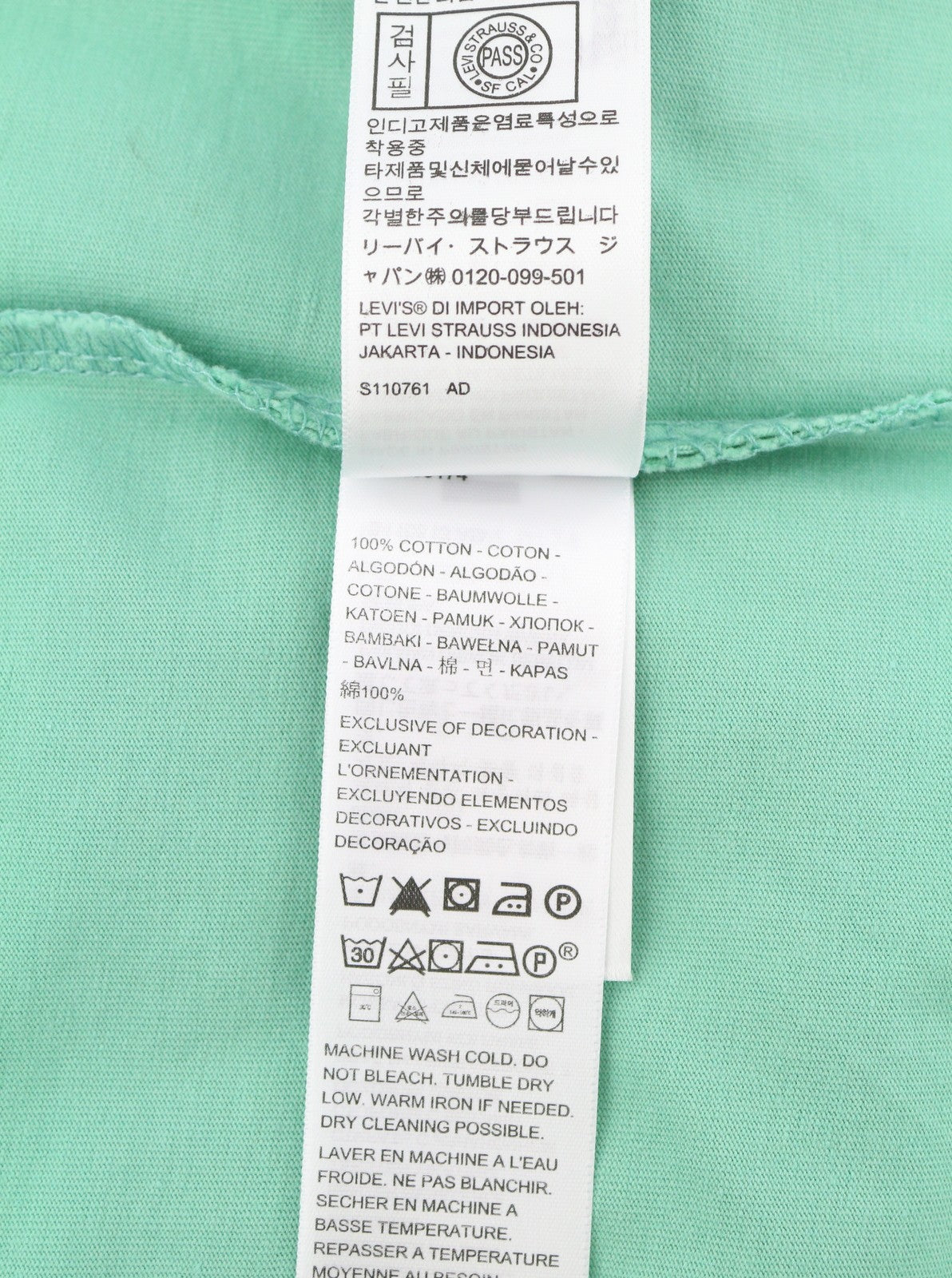 LEVI'S Standard Men T-Shirt 2XL Green Tricot Cotton Crew Neck Short Sleeve