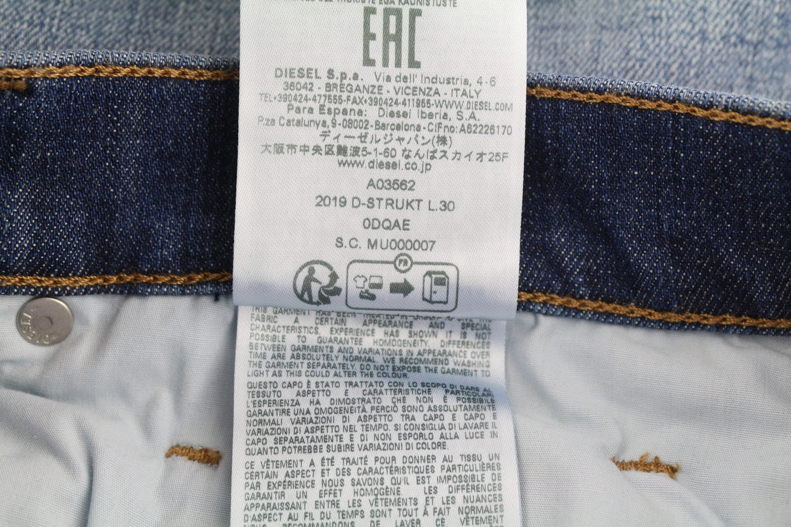 DIESEL 2019 D-Strukt 0DQAE Men's W33/L30 Slim Zip Fly Blue Denim Faded RRP175