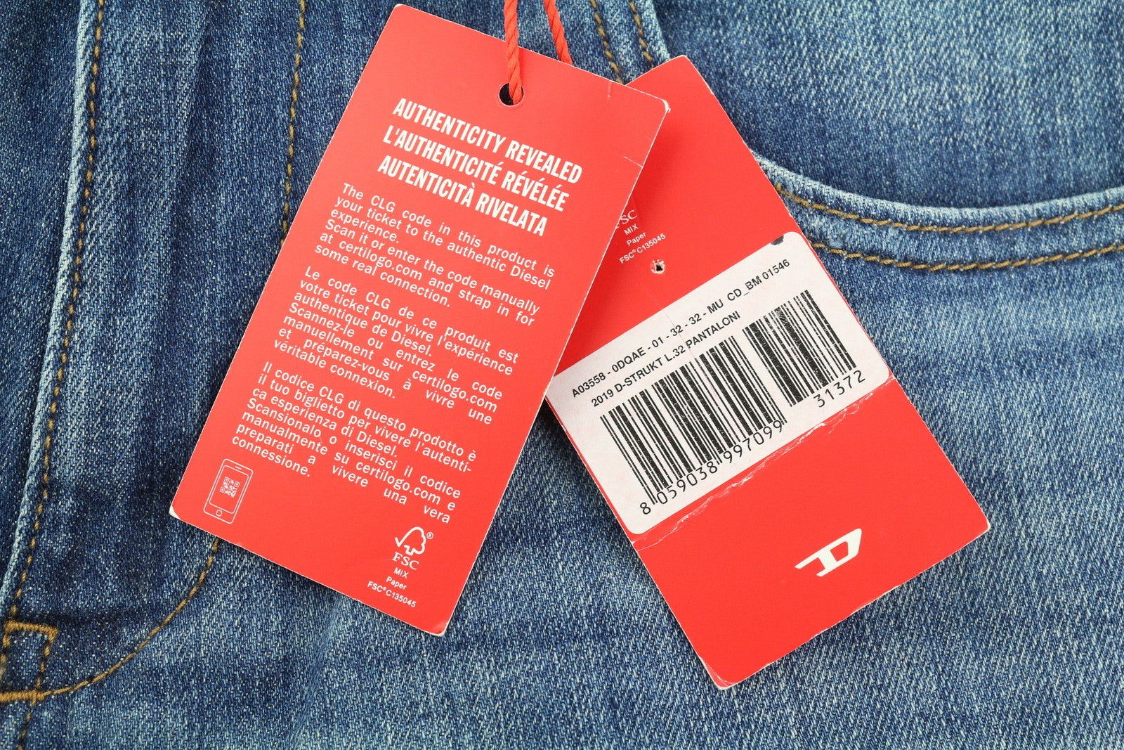 DIESEL 2019 D-Strukt 0DQAE Men's W32/L32 Slim Zip Fly Faded Blue Denim RRP175