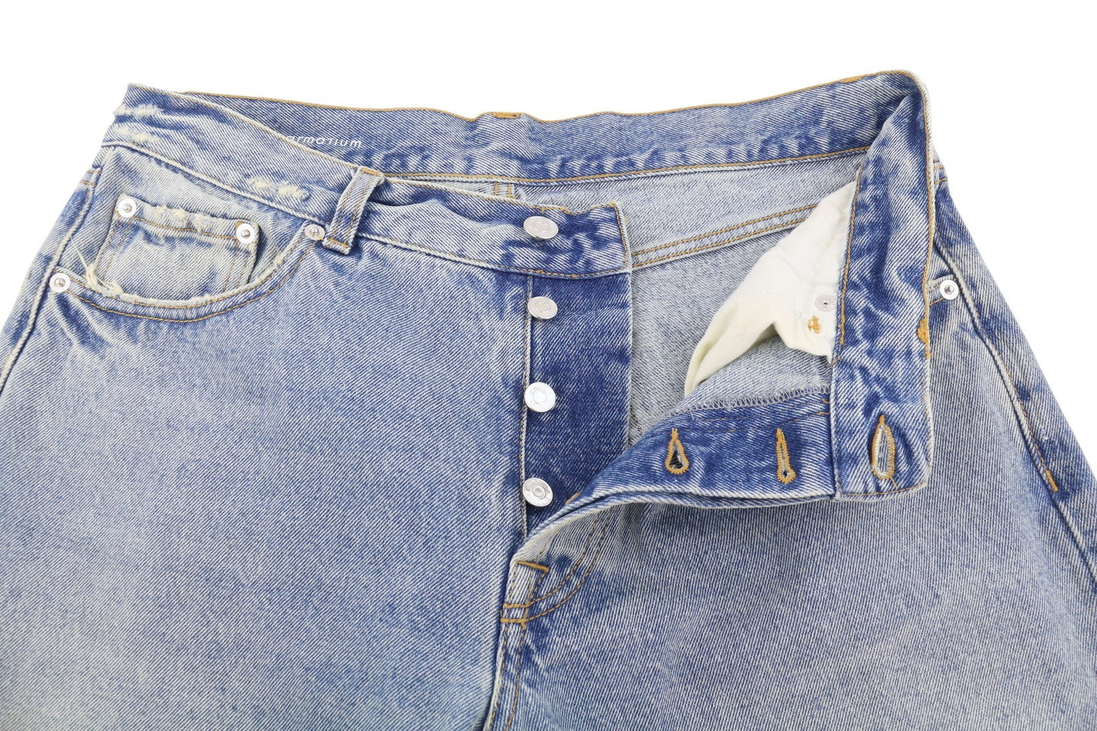 ARMARIUM Luke Women Jeans 44 Blue Faded Distress Relaxed Button Fly RRP570