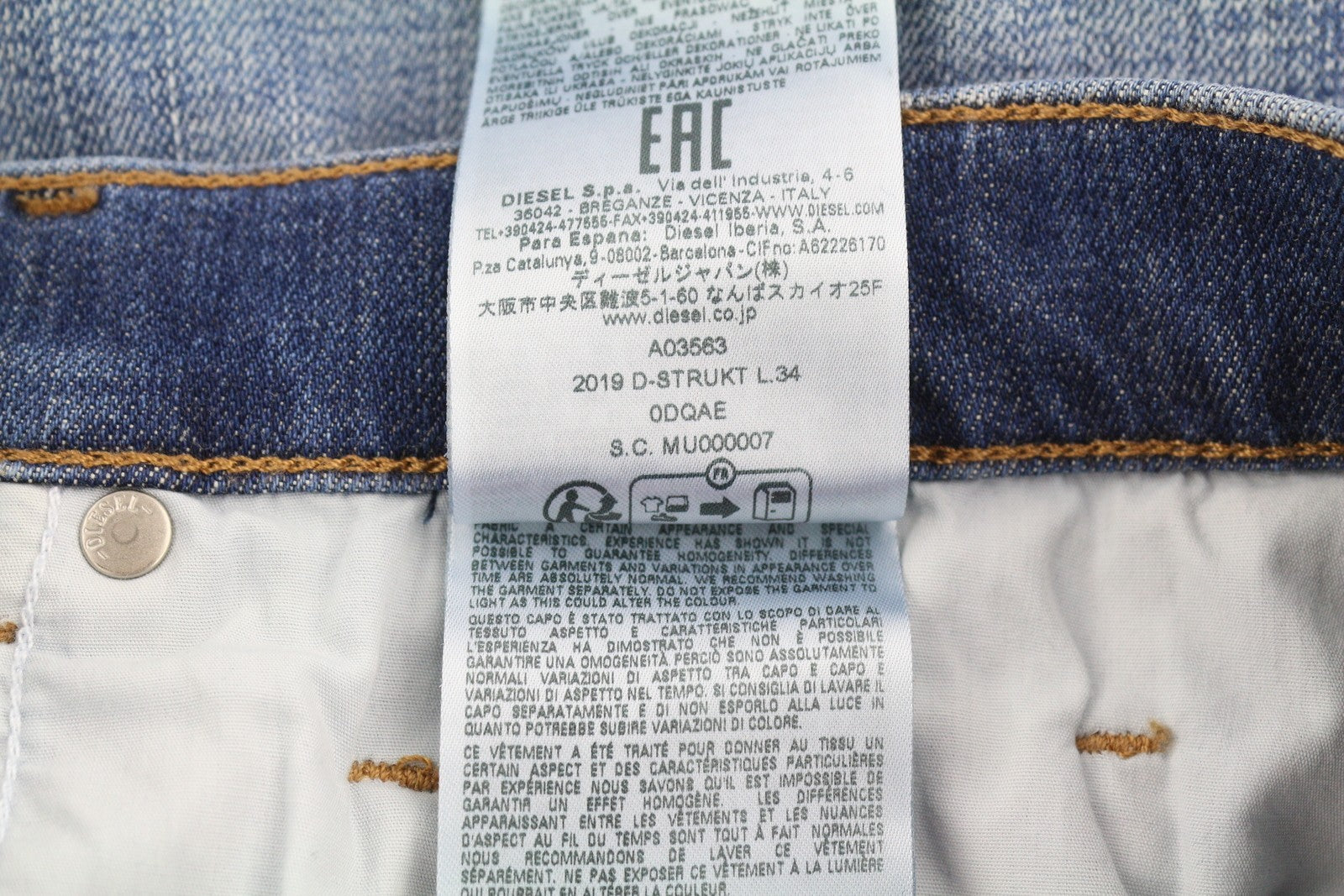 DIESEL 2019 D-Strukt 0DQAE Men's W33/L34 Slim Fit Blue Faded Zip Denim RRP175