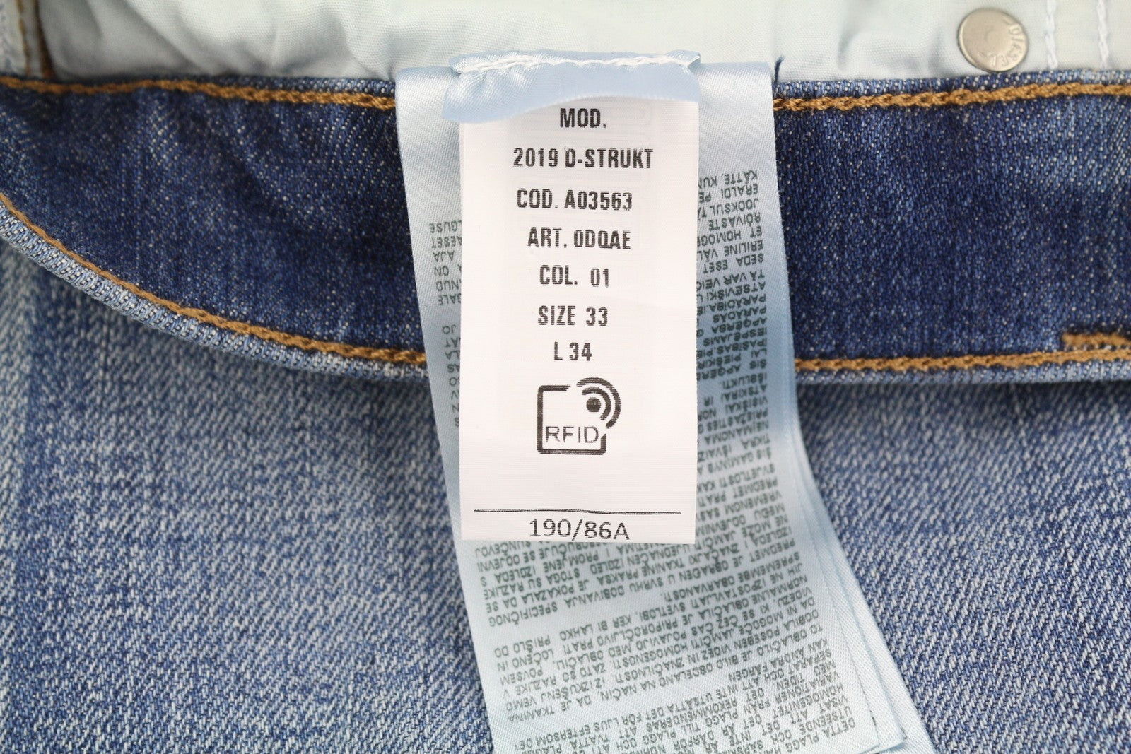 DIESEL 2019 D-Strukt 0DQAE Men's W33/L34 Slim Fit Blue Faded Zip Denim RRP175