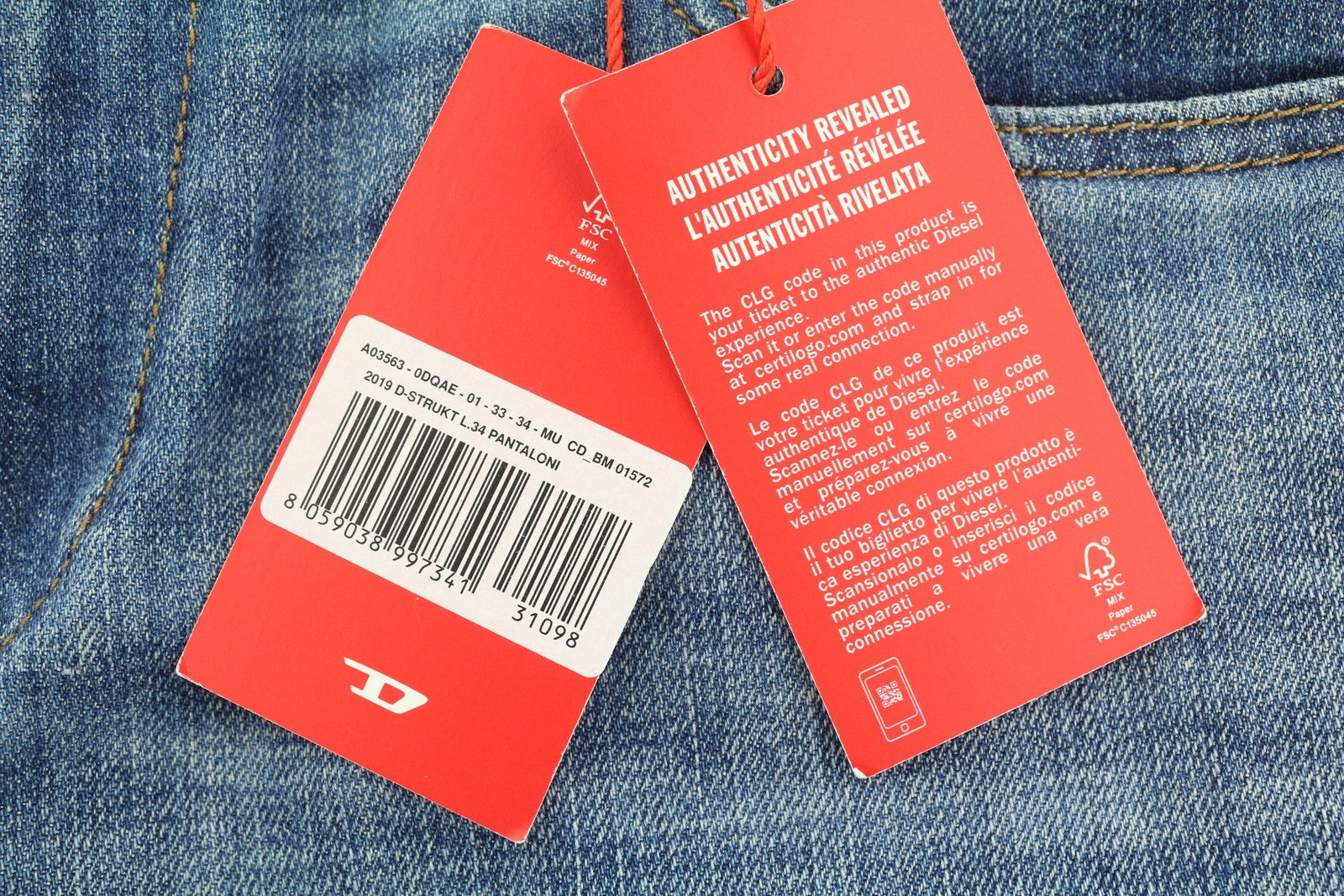 DIESEL 2019 D-Strukt 0DQAE Men's W33/L34 Slim Fit Blue Faded Zip Denim RRP175