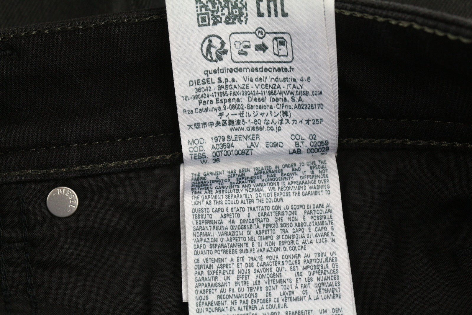 DIESEL 1979 Sleenker E09ID Men's W36/L32 Black Coated Slim Zip Fly Shiny RRP225