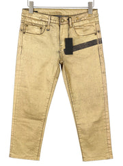 R13 Boy Straight Women Jeans 27 Stretch Gold Indigo Shiny Giller Cropped