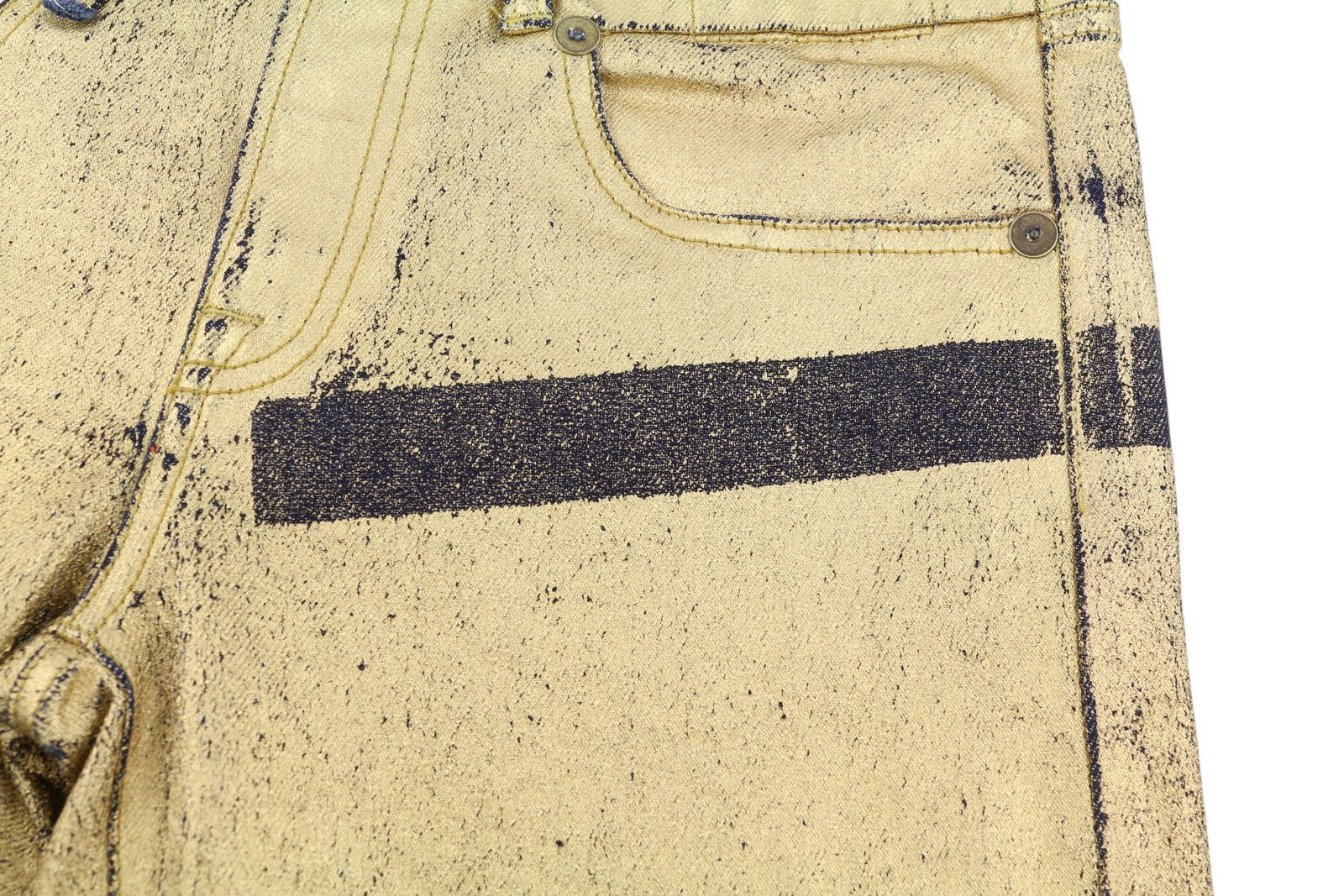 R13 Boy Straight Women Jeans 27 Stretch Gold Indigo Shiny Giller Cropped