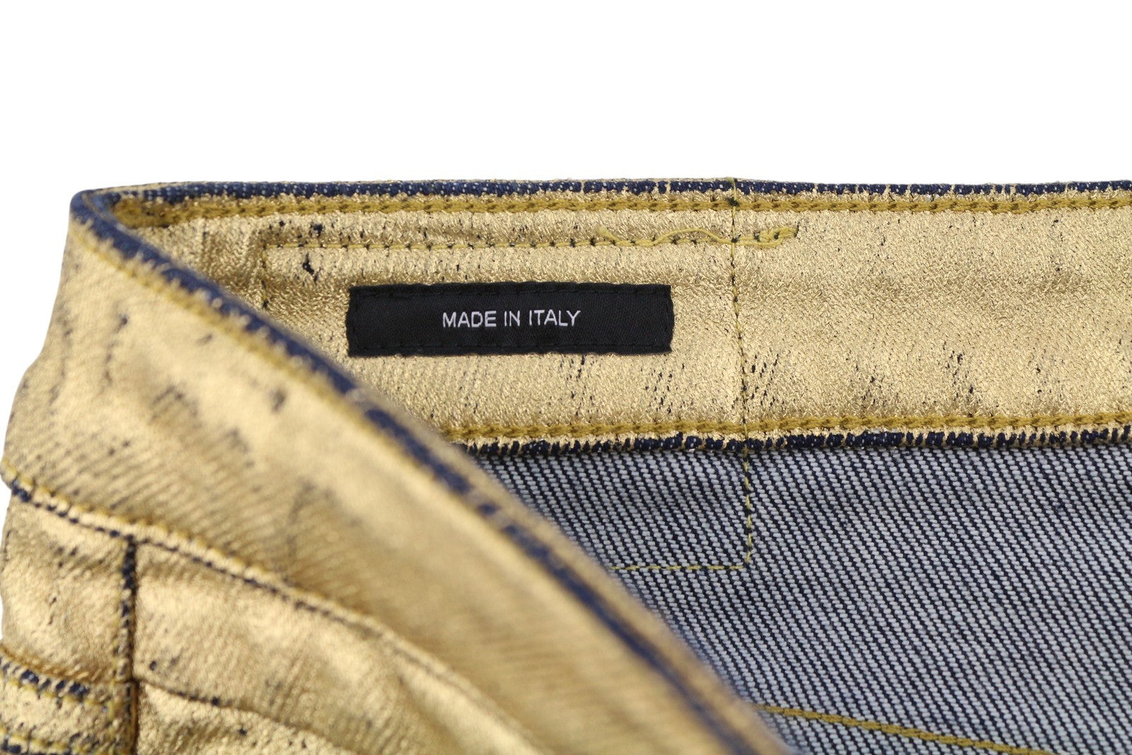 R13 Boy Straight Women Jeans 27 Stretch Gold Indigo Shiny Giller Cropped