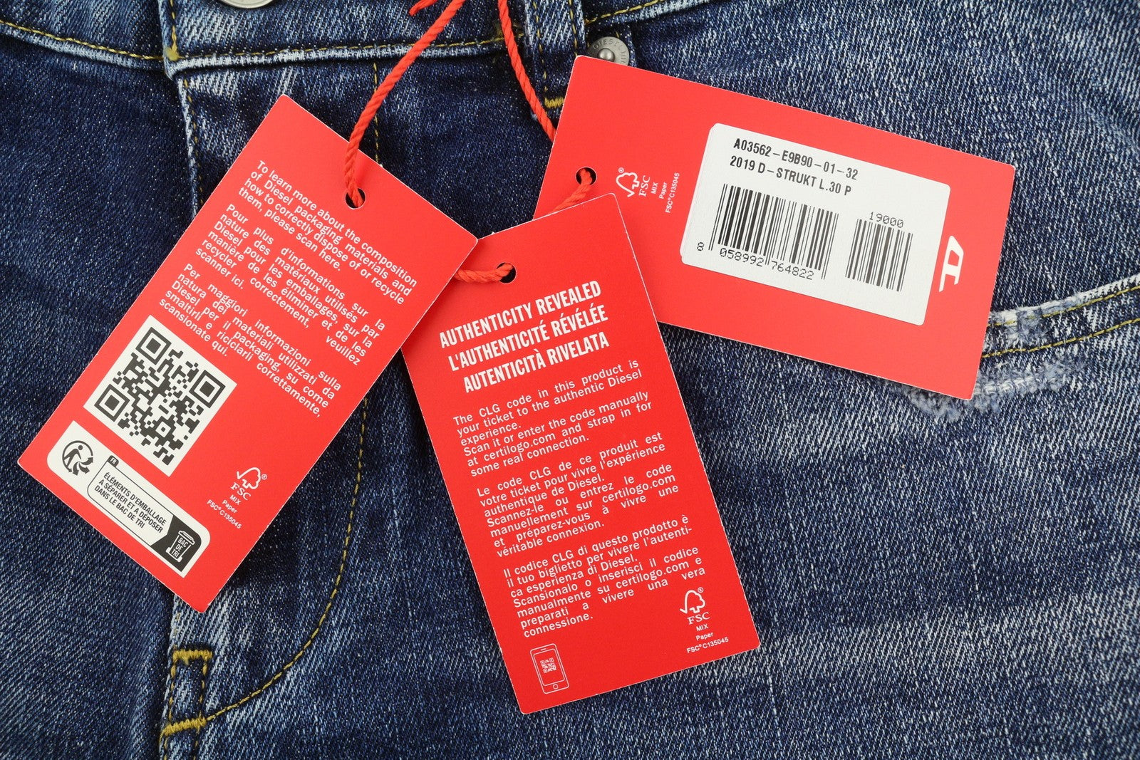 DIESEL 2019 D-Strukt E9B90 Men W32/L30 Slim Blue Distressed Faded Denim RRP250