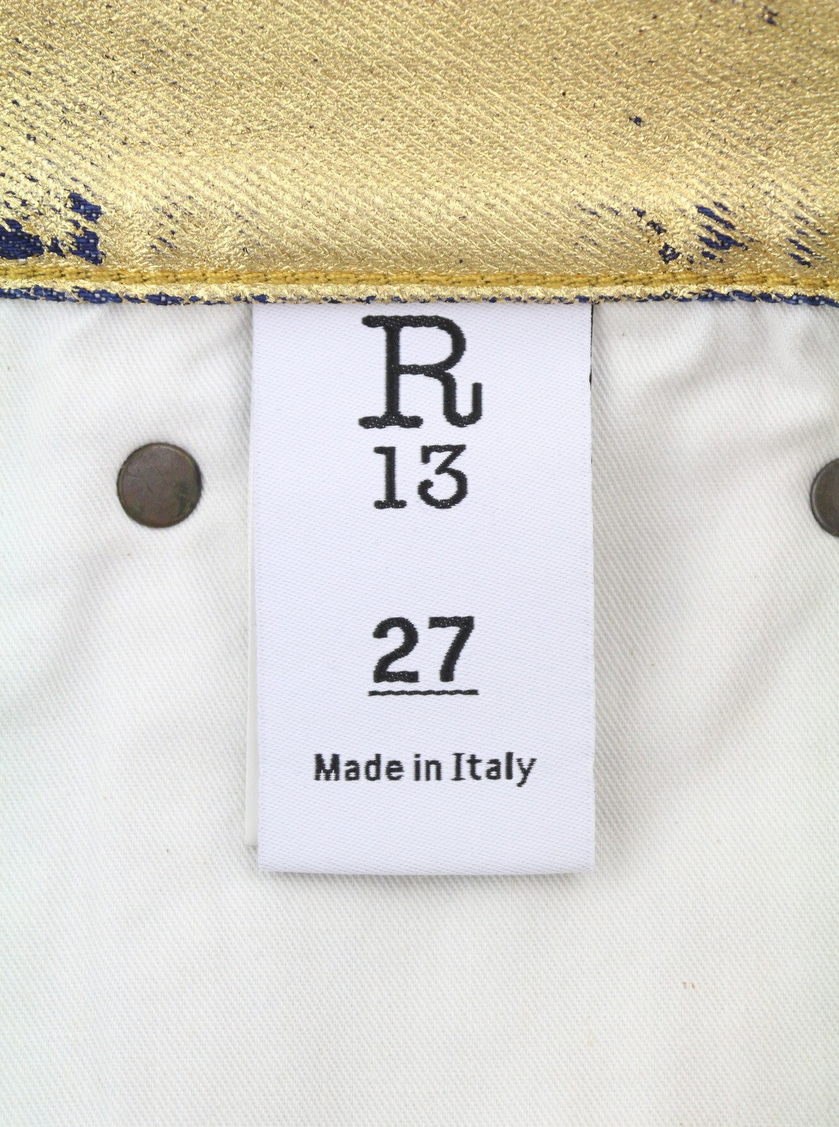 R13 Boyfriend Women Jeans 27 Vintage Gold Indigo Shiny Glitter Zip Fly