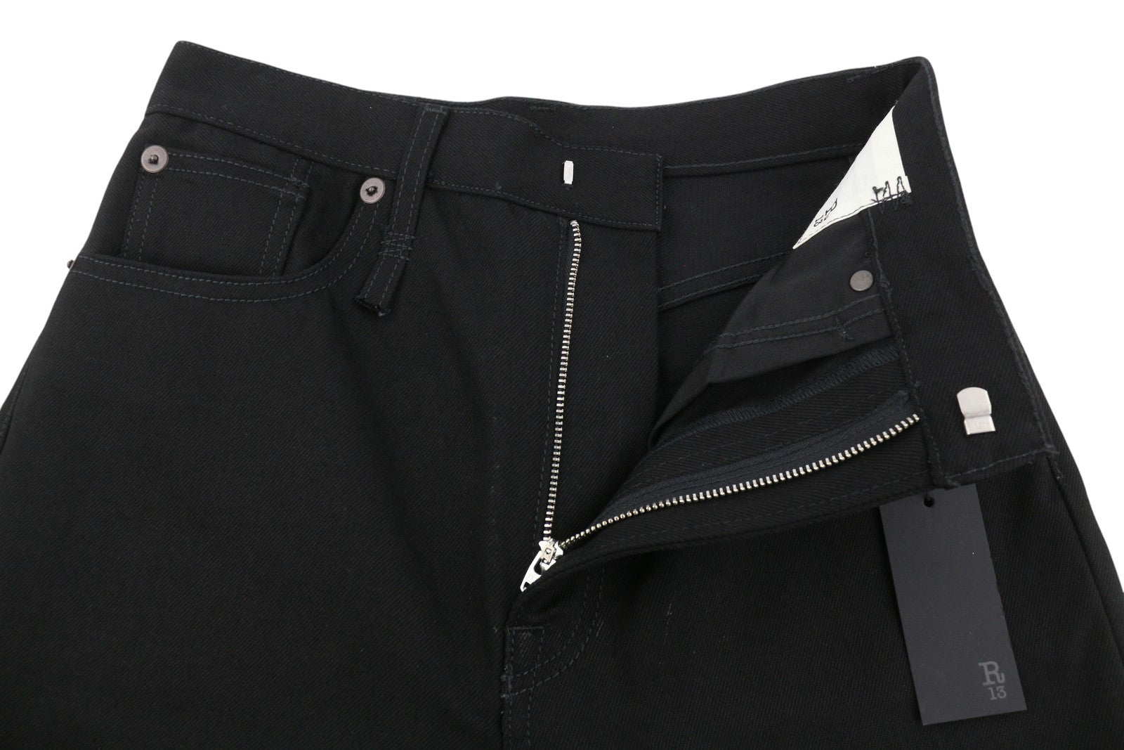 R13 Jane Women Jeans 25 Vintage Boyd Black W/Paint Splatter Flared High Waist