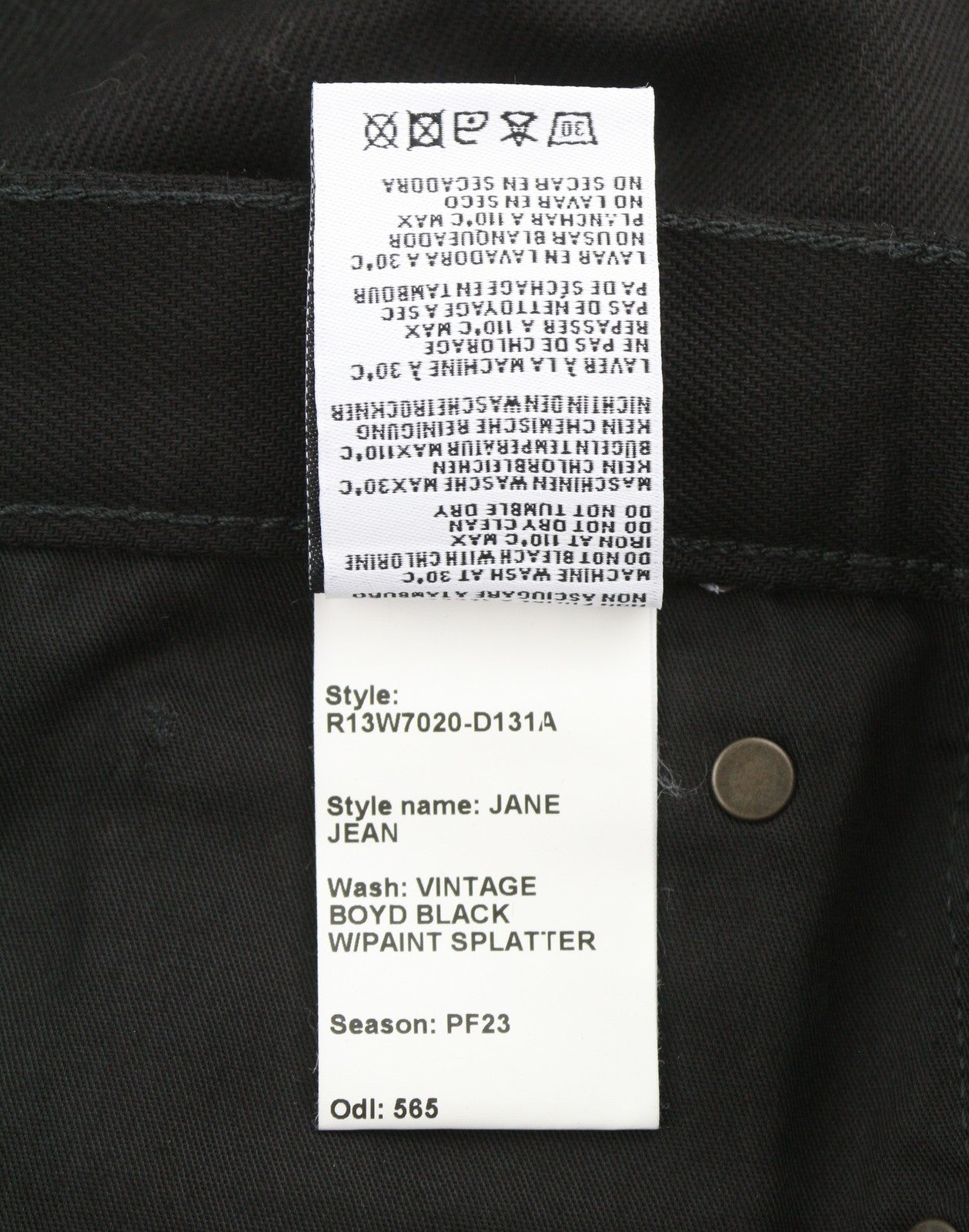 R13 Jane Women Jeans 25 Vintage Boyd Black W/Paint Splatter Flared High Waist