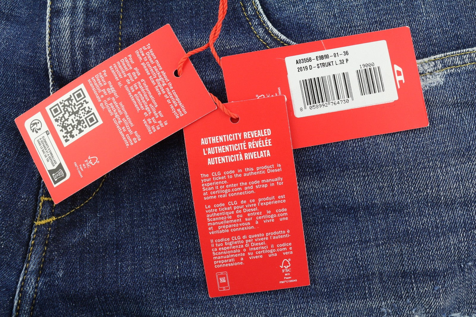 DIESEL 2019 D-Strukt E9B90 Men's W36/L32 Slim Faded Distress Blue Denim RRP250