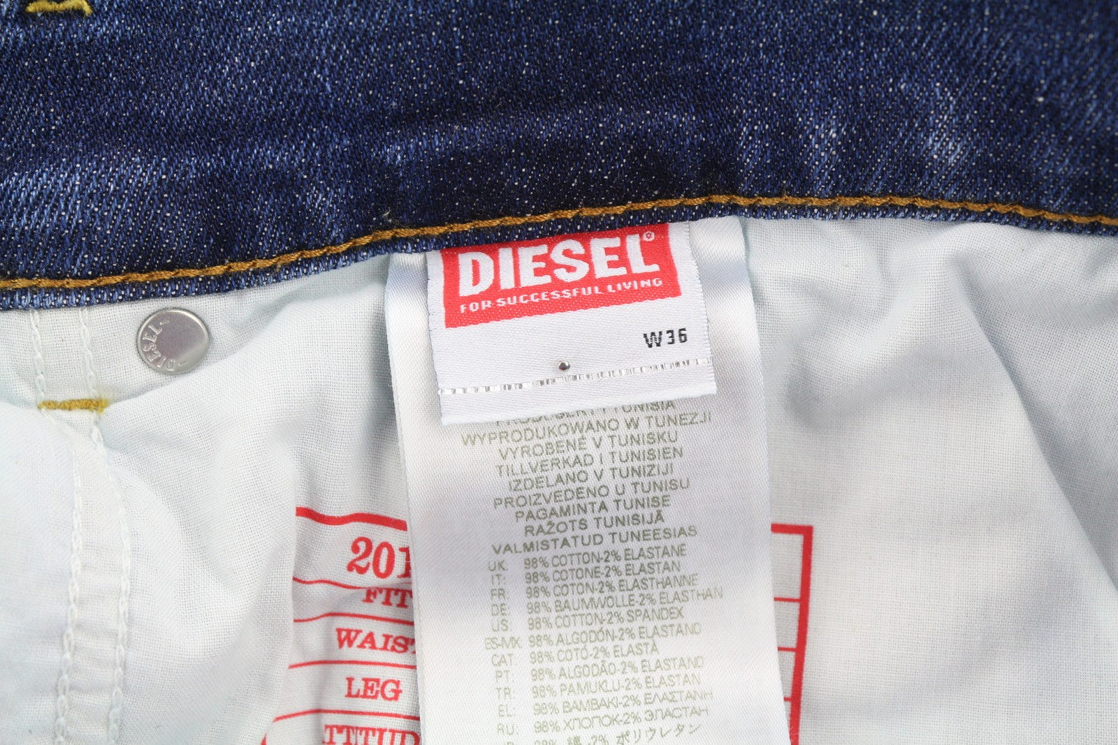 DIESEL 2019 D-Strukt E9B90 Men's W36/L32 Slim Faded Distress Blue Denim RRP250