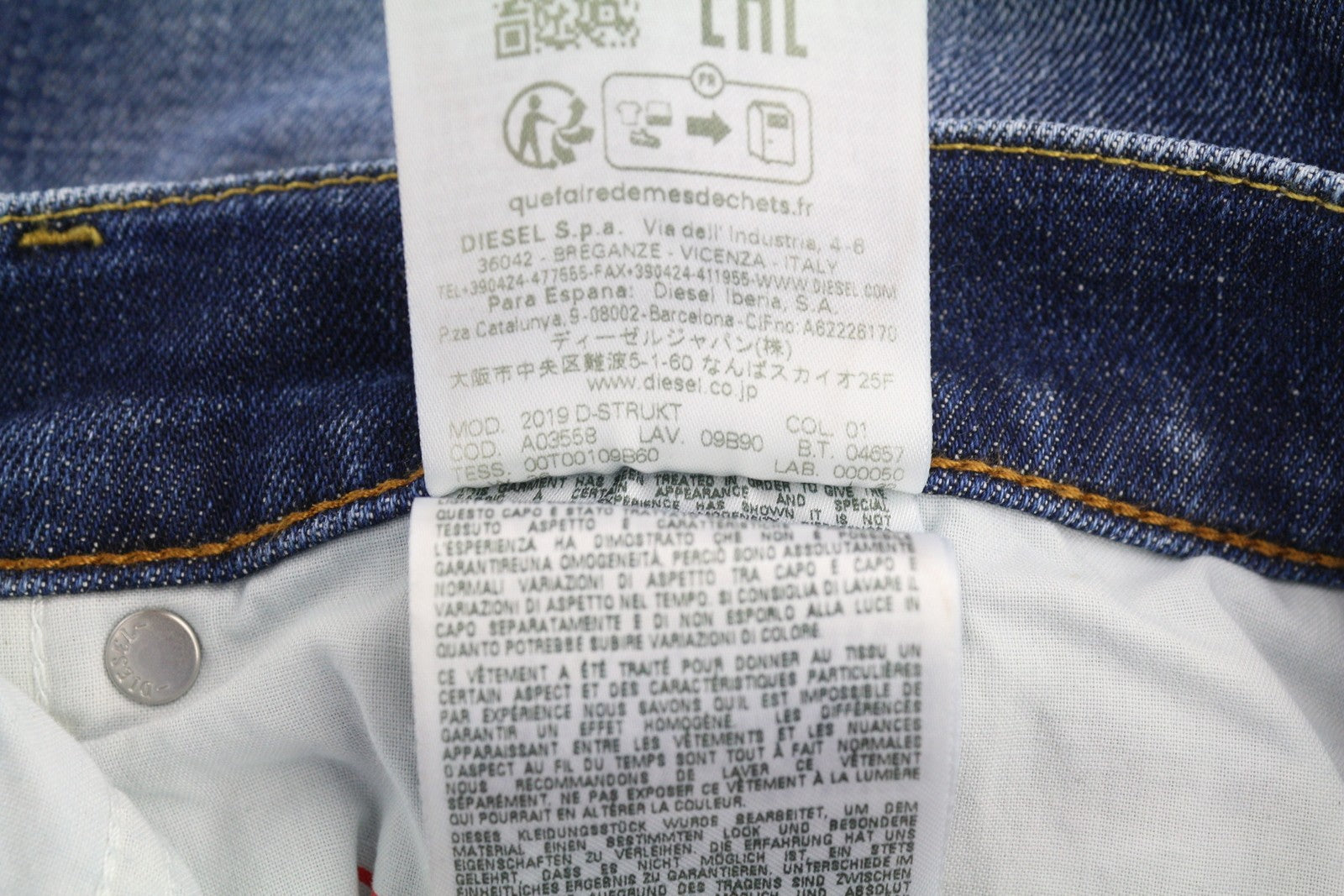 DIESEL 2019 D-Strukt E9B90 Men's W36/L32 Slim Faded Distress Blue Denim RRP250