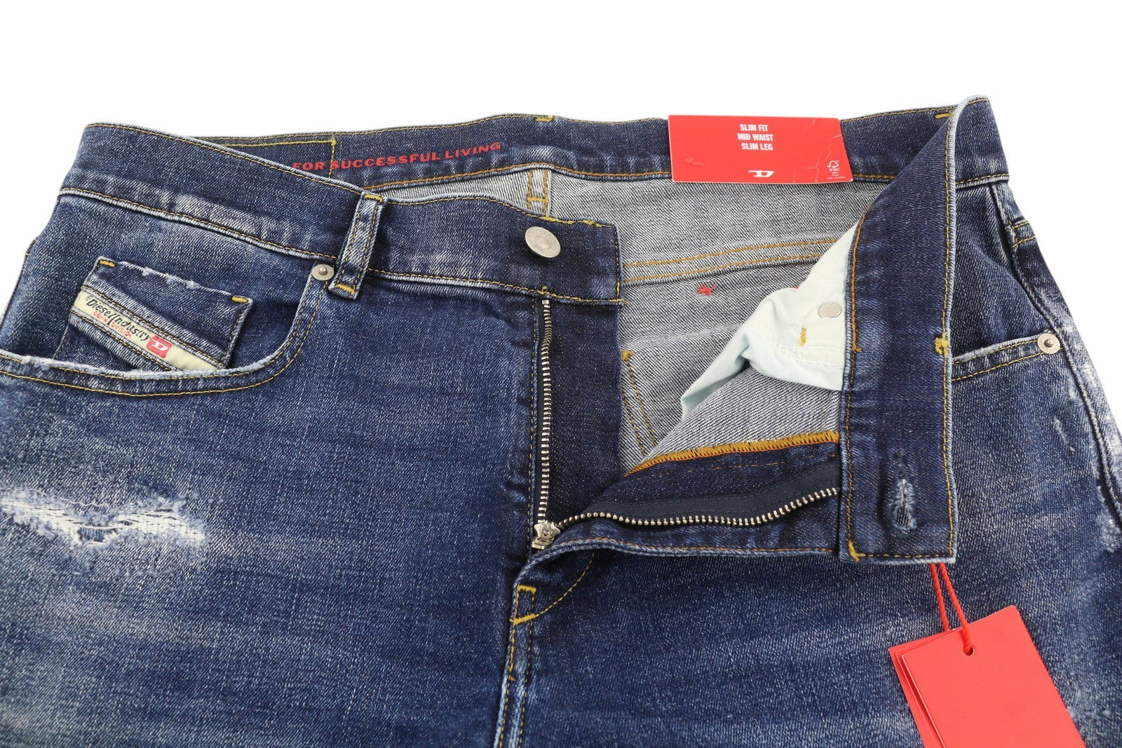 DIESEL 2019 D-Strukt E9B90 Men's W36/L32 Slim Faded Distress Blue Denim RRP250