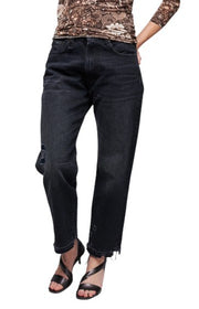 R13 Boyfriend Women Jeans 31 Jake Black Whiskers Faded Distress Ripped