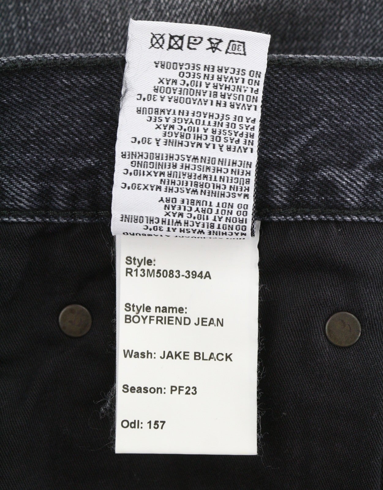 R13 Boyfriend Women Jeans 31 Jake Black Whiskers Faded Distress Ripped