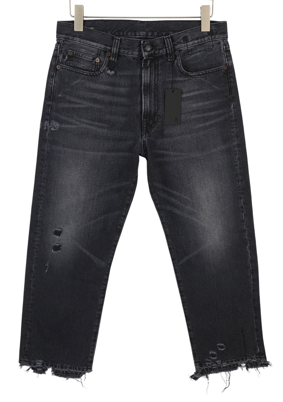 R13 Boyfriend Women Jeans 31 Jake Black Whiskers Faded Distress Ripped