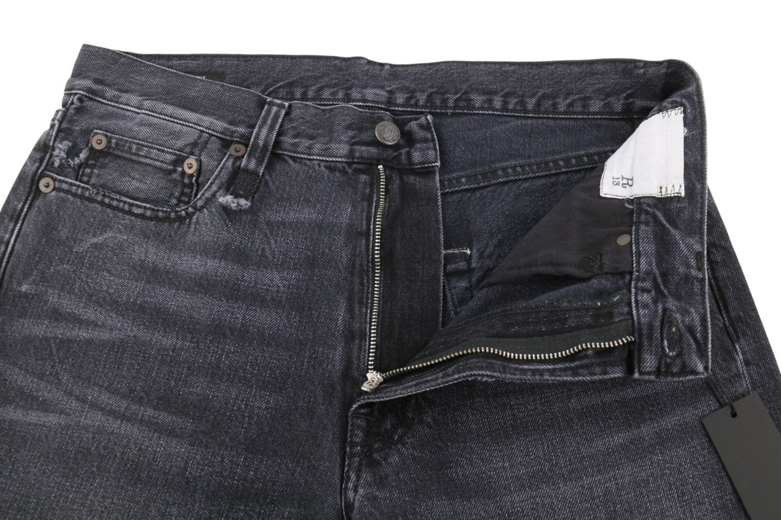 R13 Boyfriend Women Jeans 31 Jake Black Whiskers Faded Distress Ripped