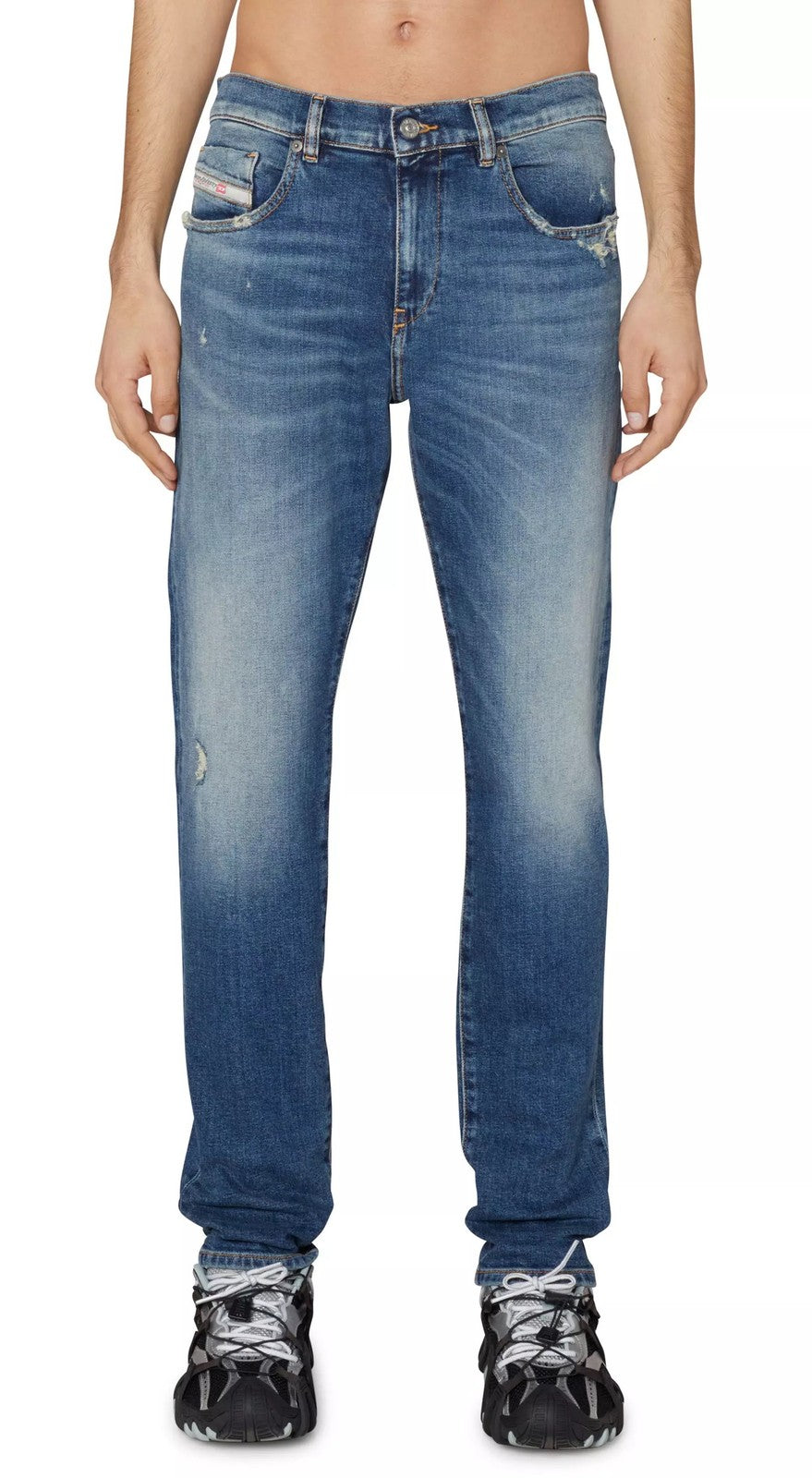 DIESEL 2019 D-Strukt 09H45 Men's W32/L34 Slim Fit Blue Faded Distressed RRP250