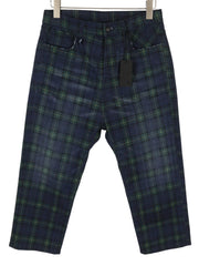 R13 Tailored Drop Women Jeans 27 Printed Tartan Plaid Faded Cropped Ankle Blue