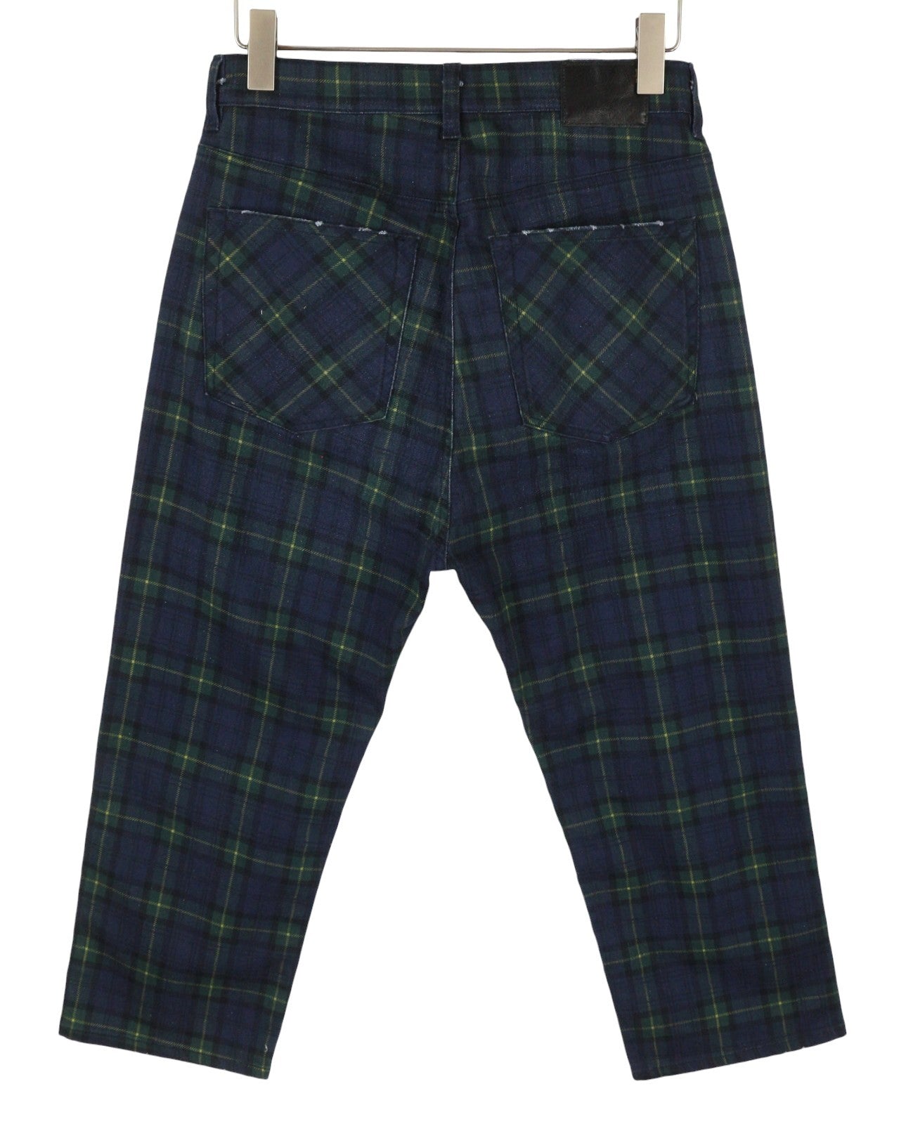 R13 Tailored Drop Women Jeans 27 Printed Tartan Plaid Faded Cropped Ankle Blue