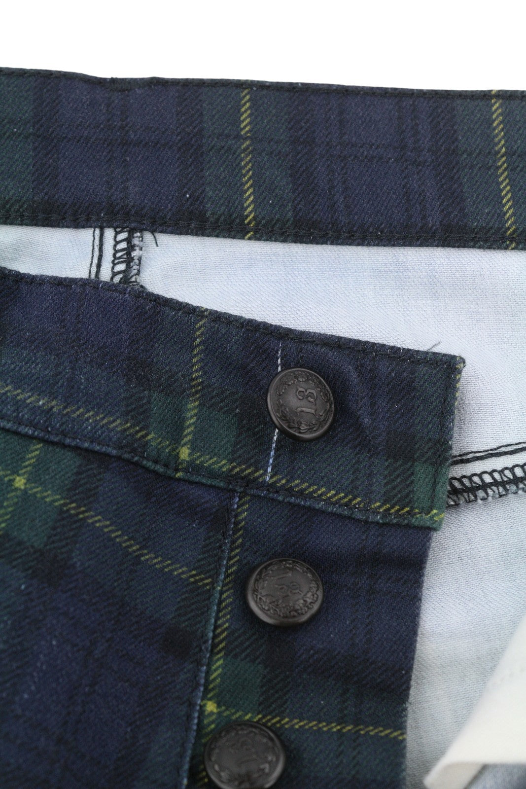 R13 Tailored Drop Women Jeans 27 Printed Tartan Plaid Faded Cropped Ankle Blue