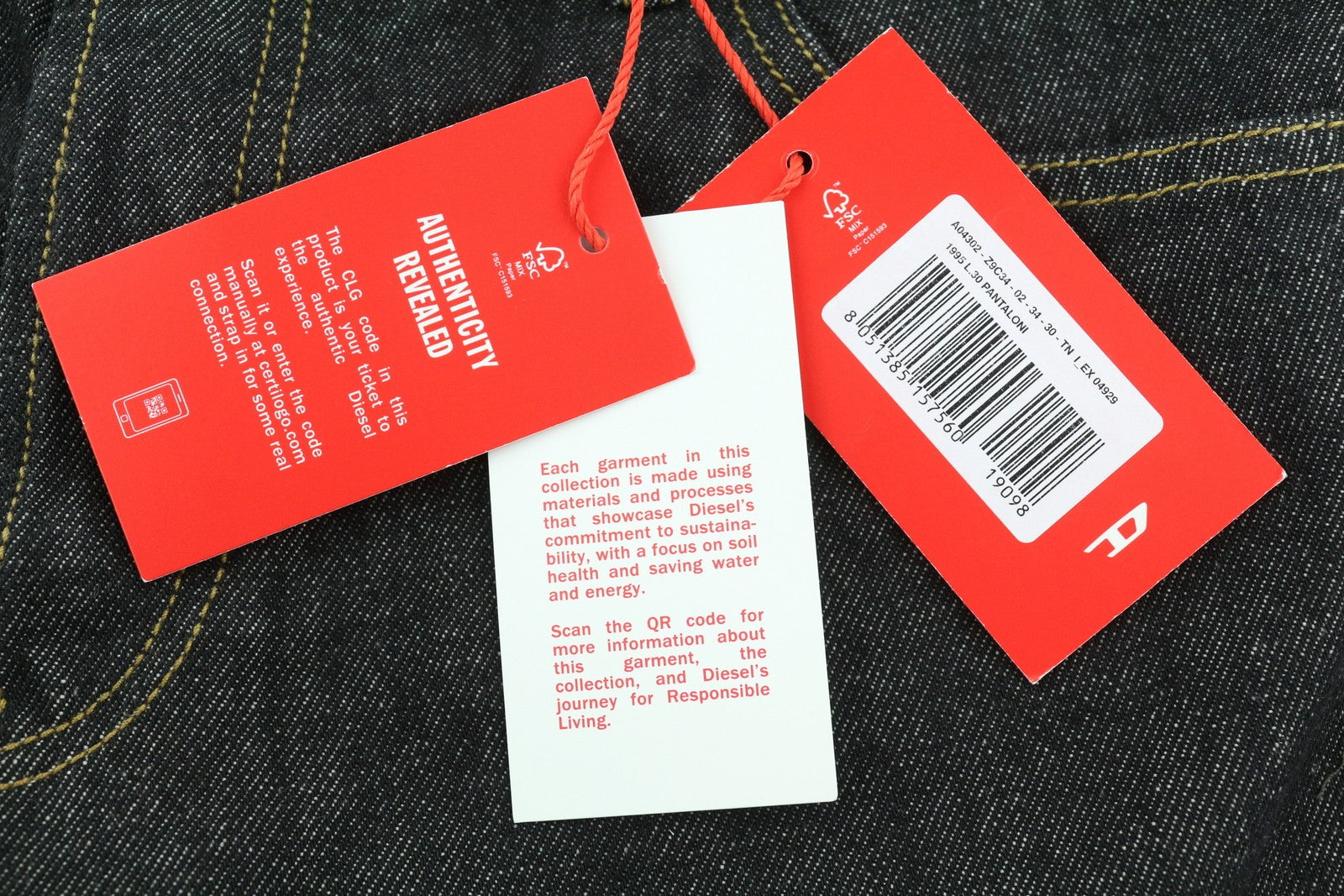 DIESEL 1995 Z9C34 Men's W34/L30 Slim Straight Dark Denim Button Fly RRP185