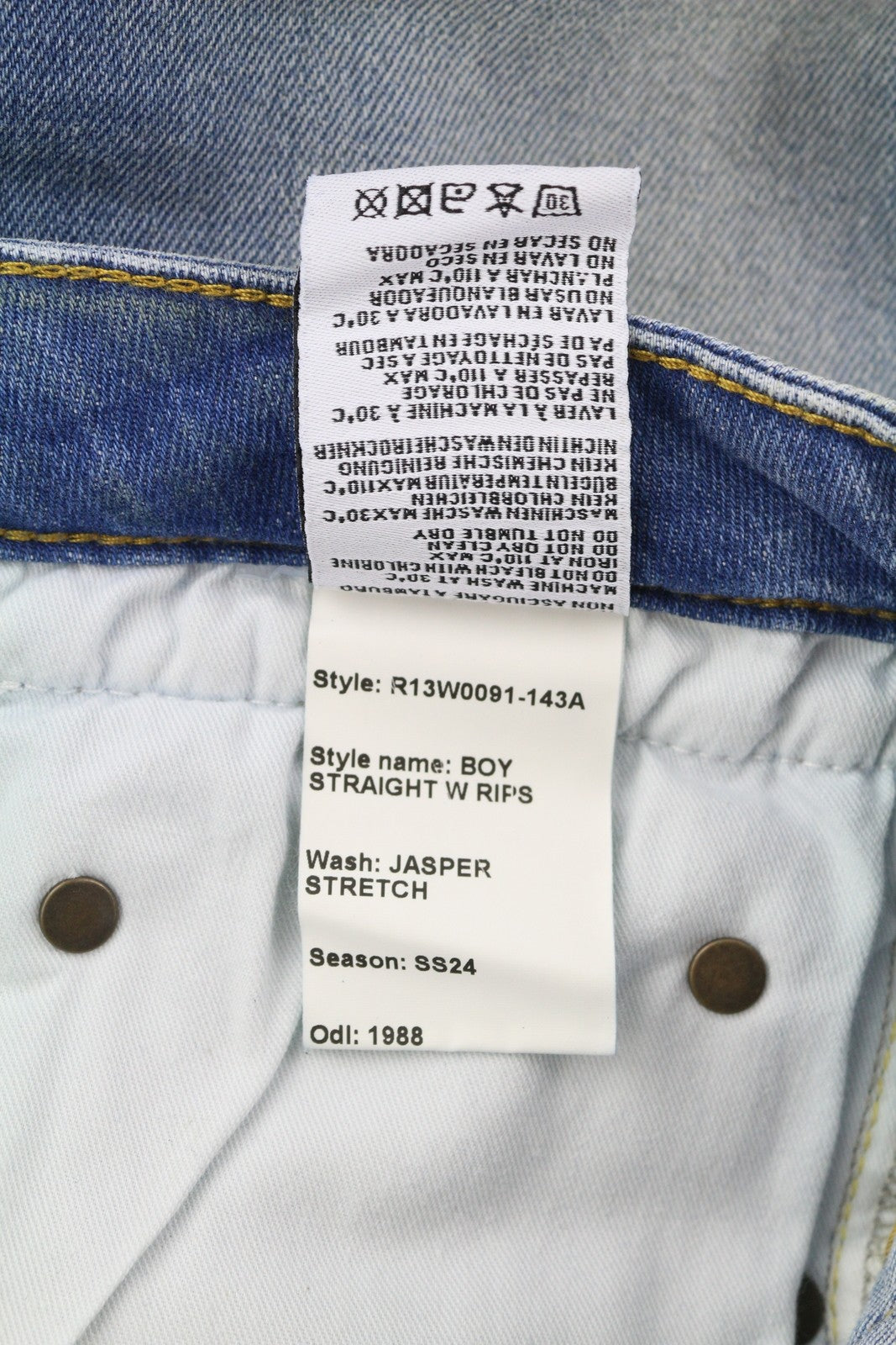 R13 Boy Women's 29 Jeans Jasper Blue Straight Stretch Washed Distressed