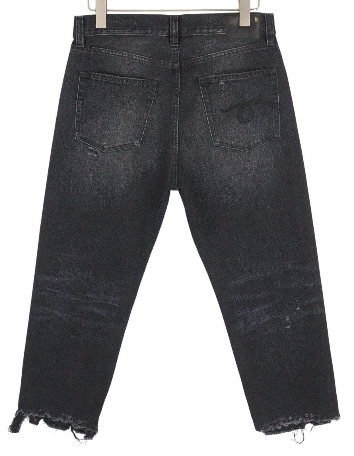 R13 Boyfriend Men's 32 Jake Black Straight Denim Distressed Zip Fly