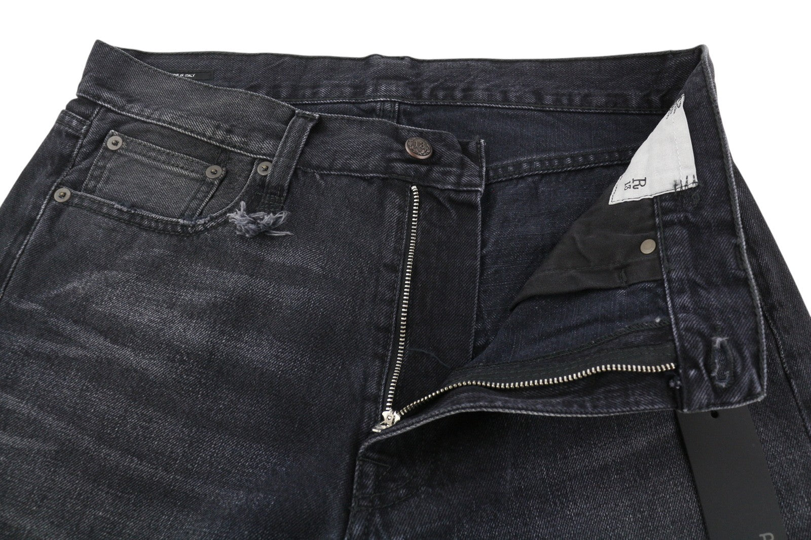 R13 Boyfriend Men's 32 Jake Black Straight Denim Distressed Zip Fly