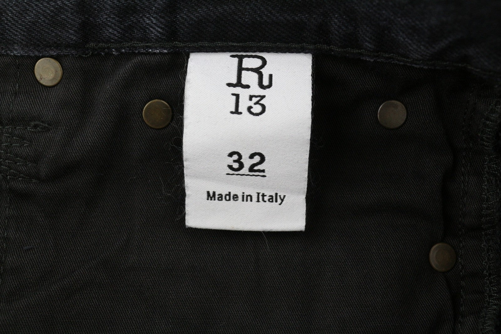 R13 Boyfriend Men's 32 Jake Black Straight Denim Distressed Zip Fly