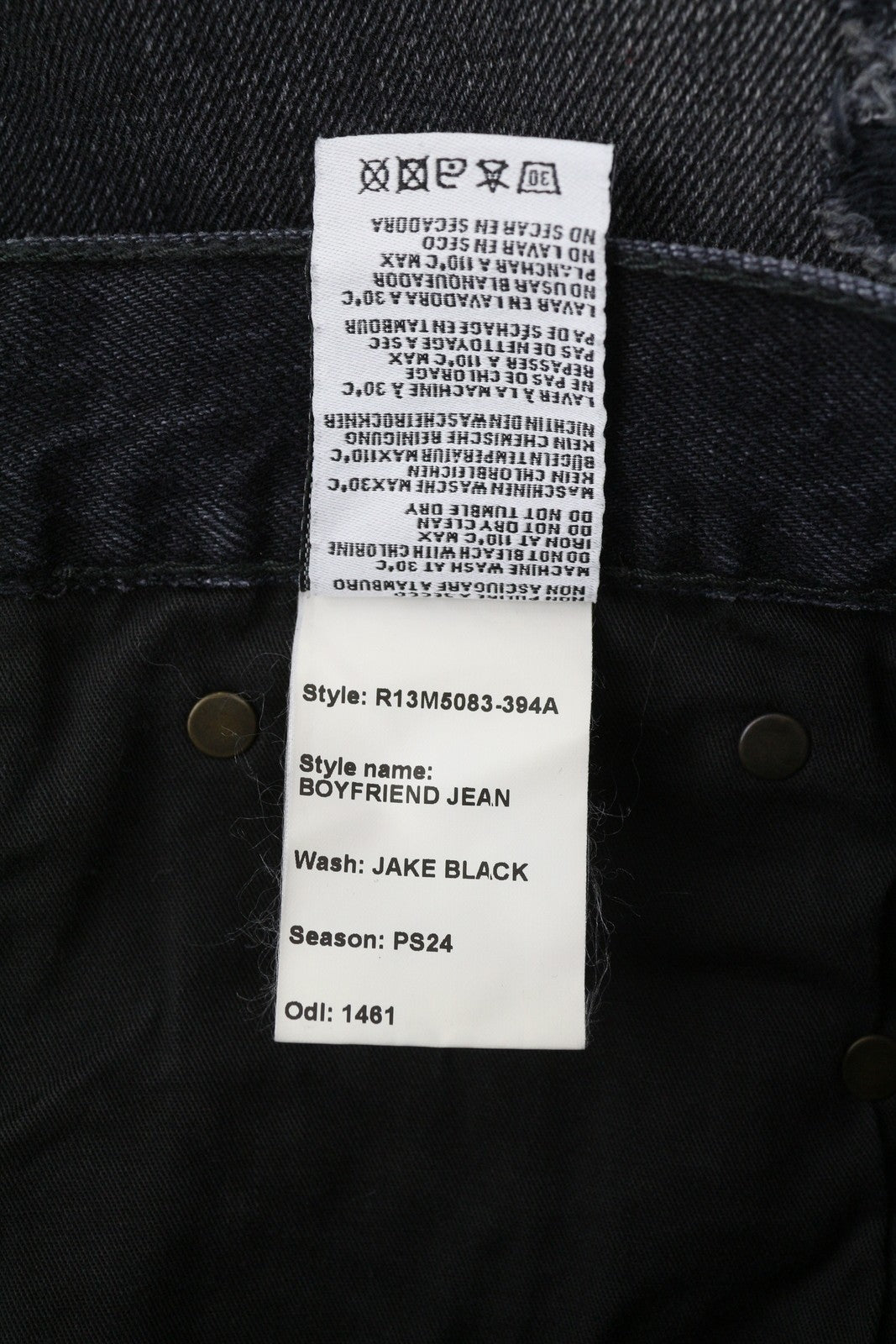 R13 Boyfriend Men's 32 Jake Black Straight Denim Distressed Zip Fly