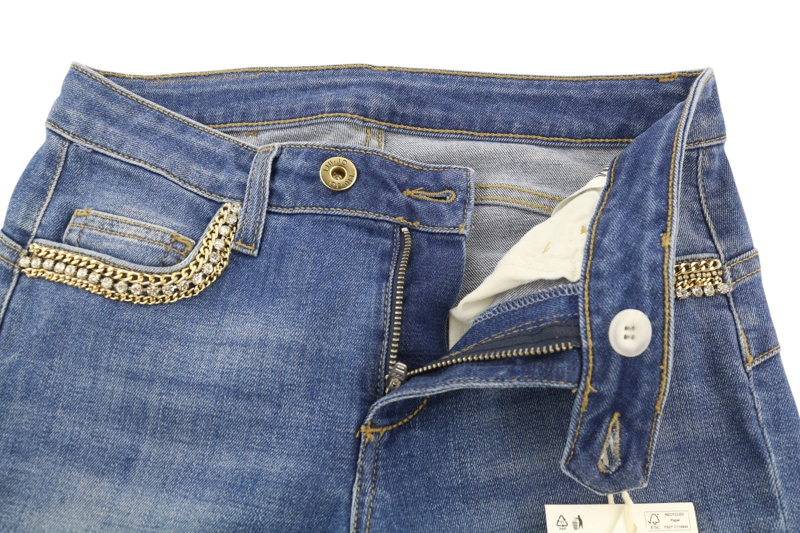 LIU JO Microflaire Women's W28 Bootcut Blue Washed Denim Raw Hem Finish