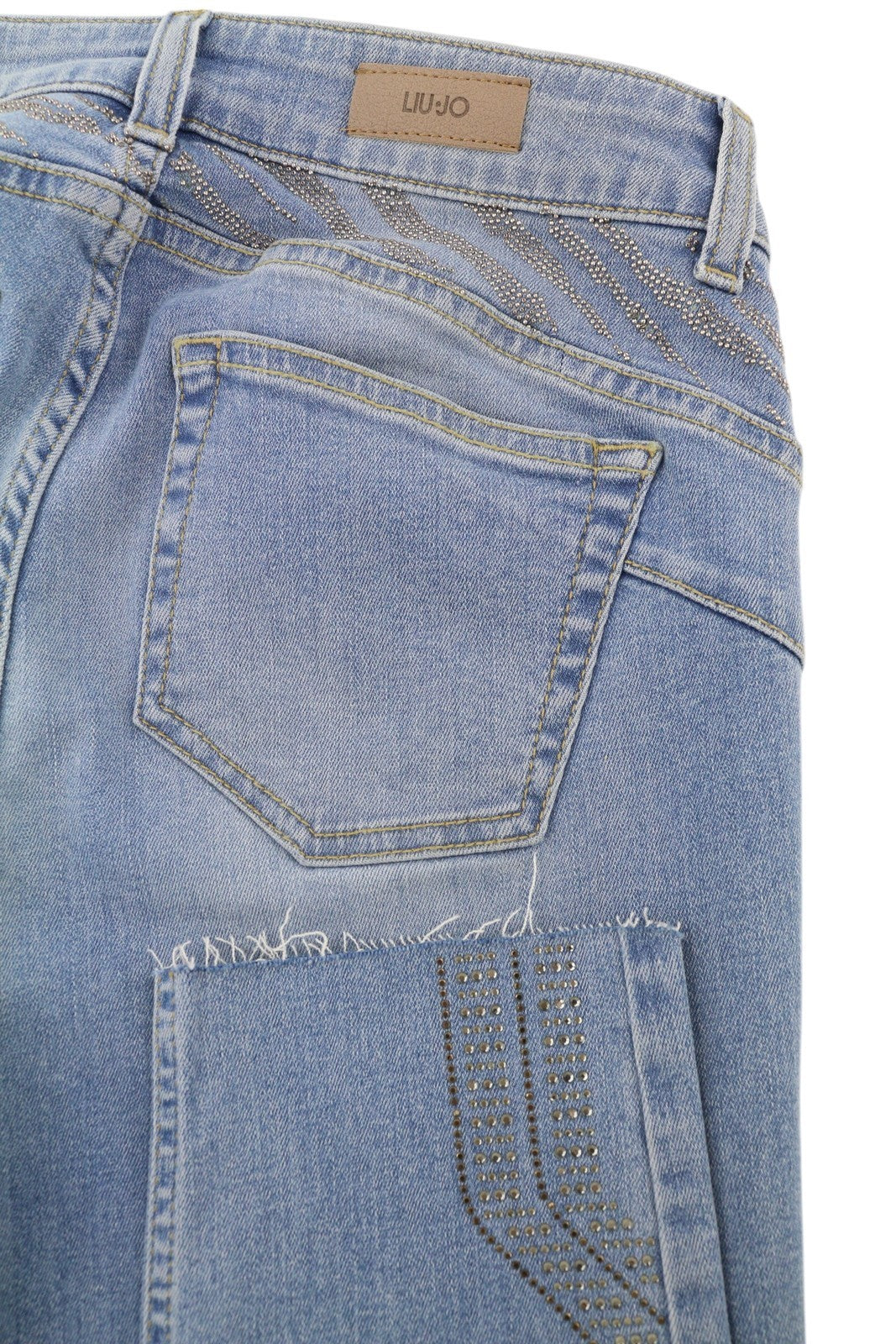 LIU JO Divine Women's W28 Blue Skinny Denim Washed Rhinestone Trim Hems