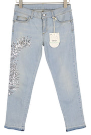 LIU JO New Ideal Women's W28 Blue Washed Skinny Fit Denim Sequin Detail
