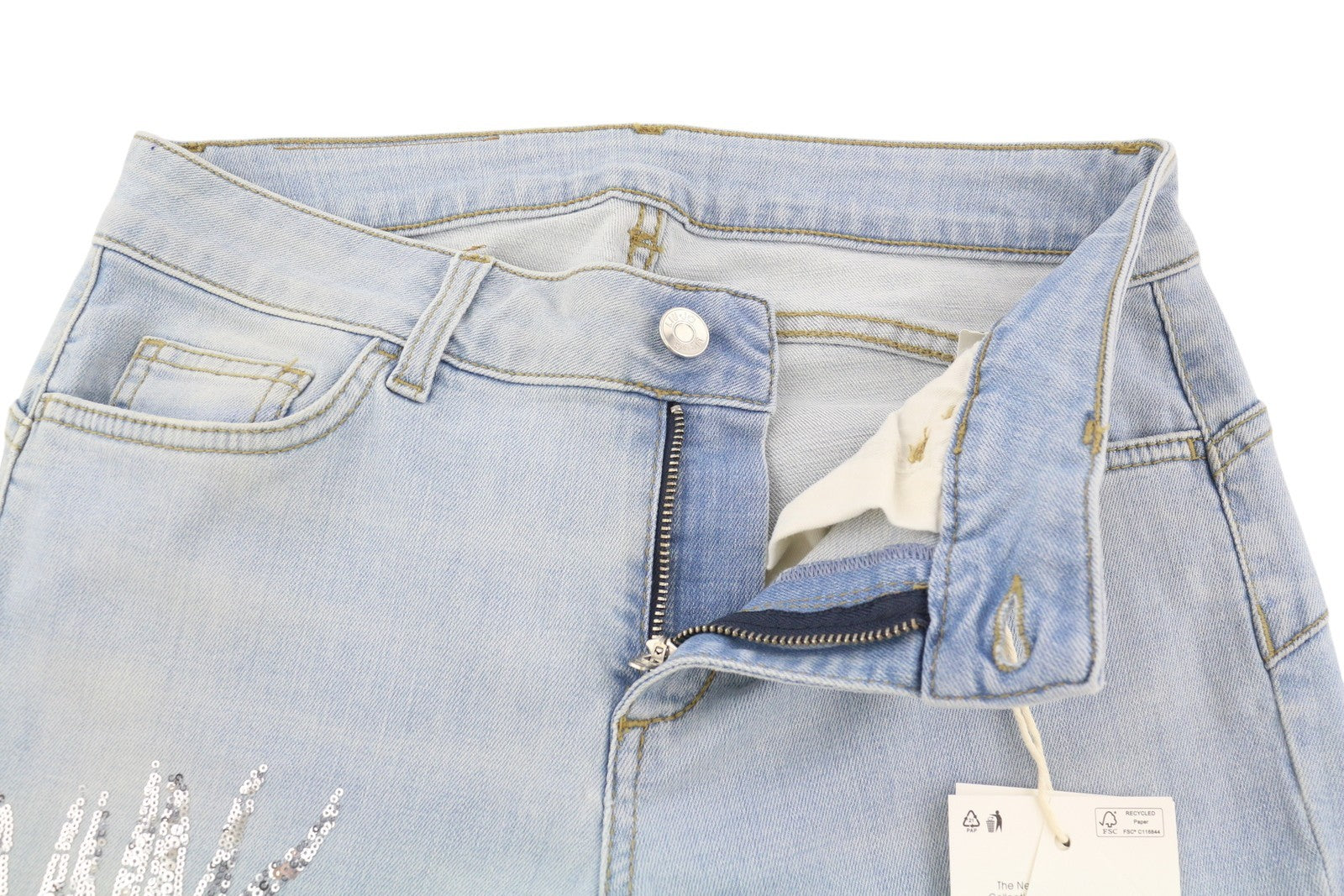 LIU JO New Ideal Women's W28 Blue Washed Skinny Fit Denim Sequin Detail