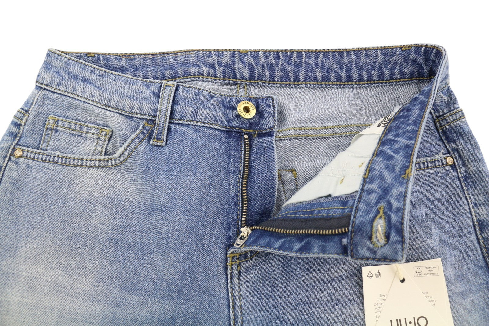 LIU JO Relaxed Women's W28 Slim Washed Blue Ripped Denim Logo Detail