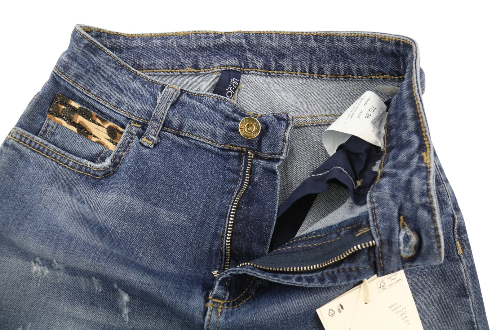 LIU JO Microflair Women's W28 Blue Ripped Distress Bootcut Denim Zip