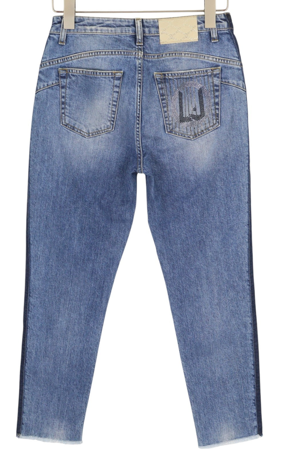 LIU JO Cute Women's W28 Blue Washed Denim Skinny Ankle Rhinestone Trim