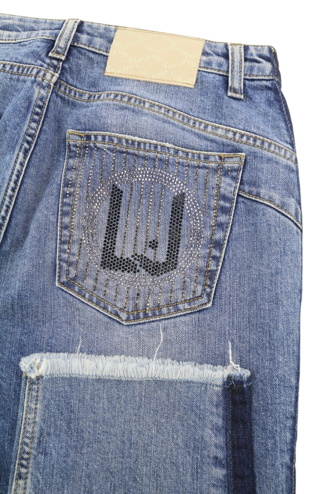 LIU JO Cute Women's W28 Blue Washed Denim Skinny Ankle Rhinestone Trim