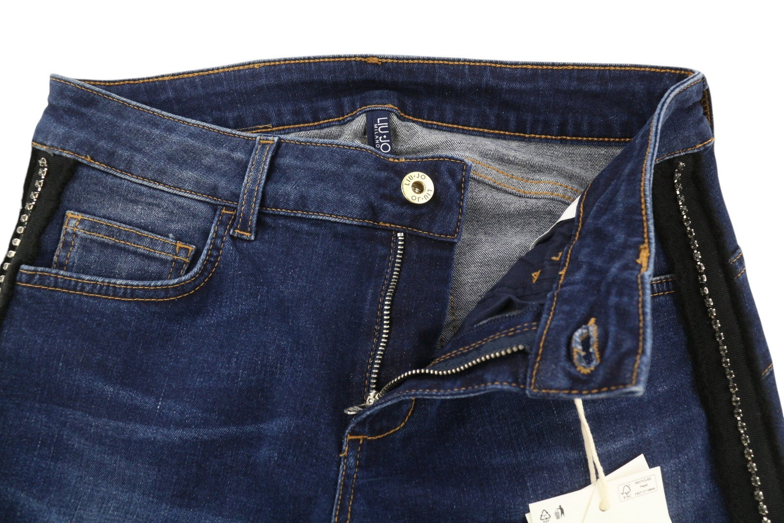 LIU JO Fabulous Women's W28 Skinny Blue Washed Denim Rhinestone Finish