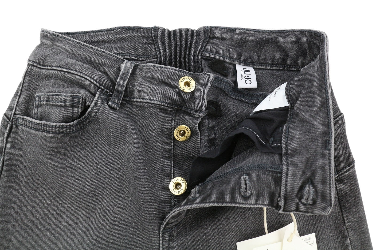 LIU JO Up Fly Women's W28 Grey Washed Bootcut Denim Button Fly Logo