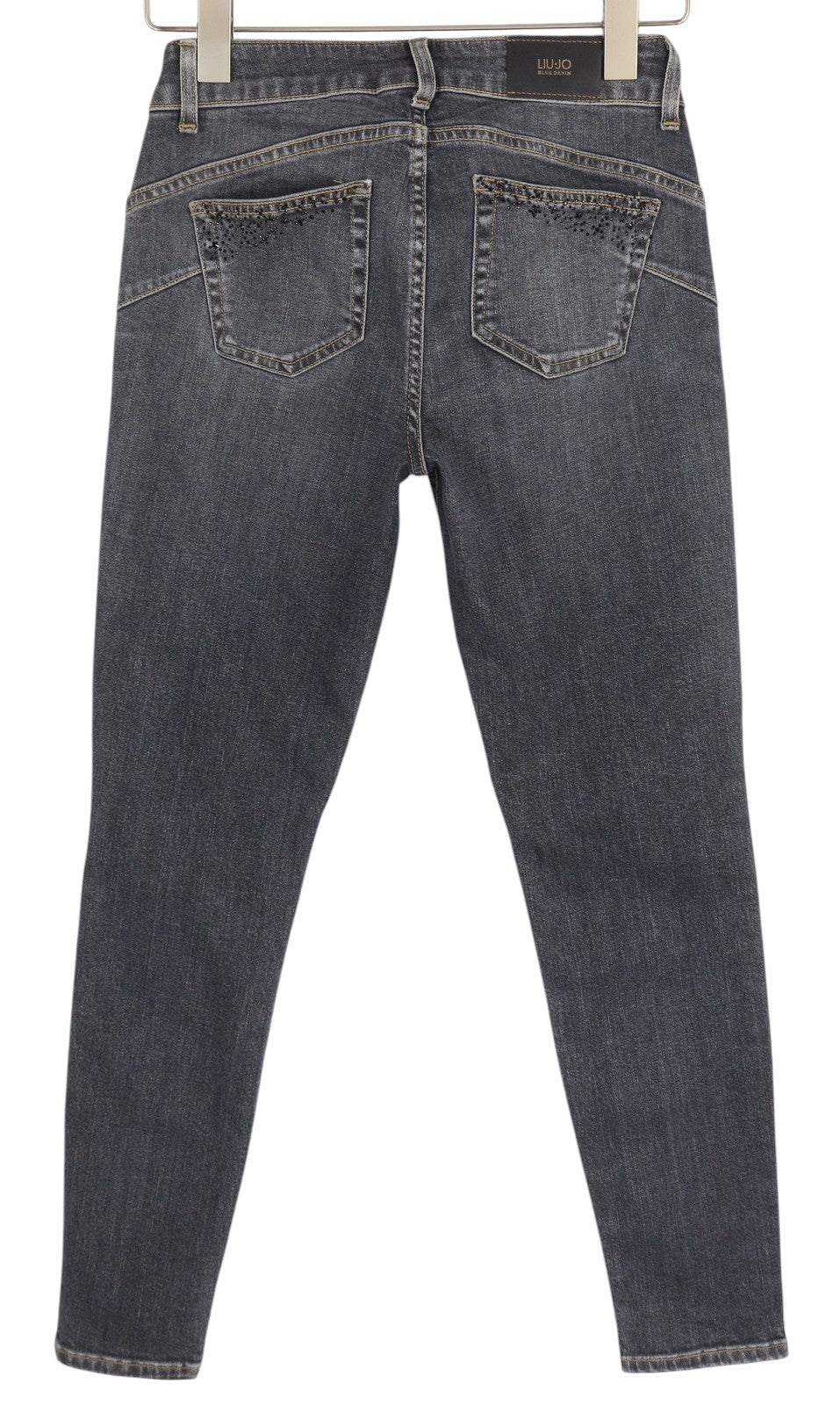 LIU JO Divine Women's W28 Skinny Grey Washed Denim Bead Detail Zip